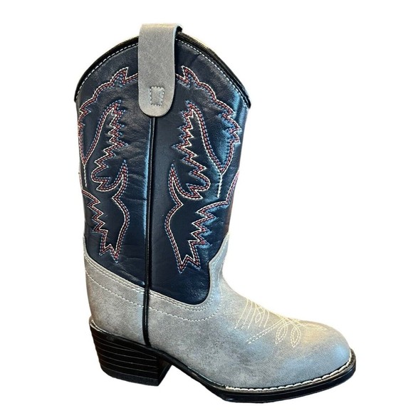 Laredo Cowboy Boots Youth Kids Western Grey Blue Size 9 1/2 MB13 - Picture 1 of 7